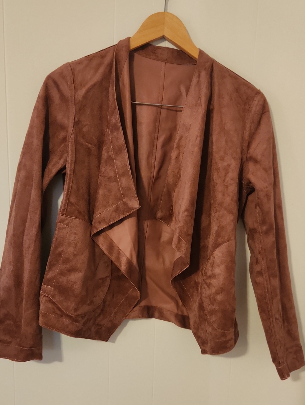 BB Dakota Open-Front Faux Suede Blazer in Chestnut